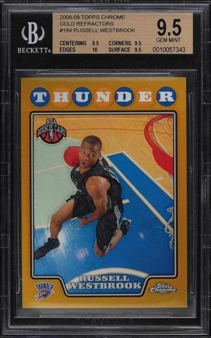 Russell Westbrook 2008-09 Topps Chrome Russell Westbrook Gold Refractor /50 Rookie #184 basketball card