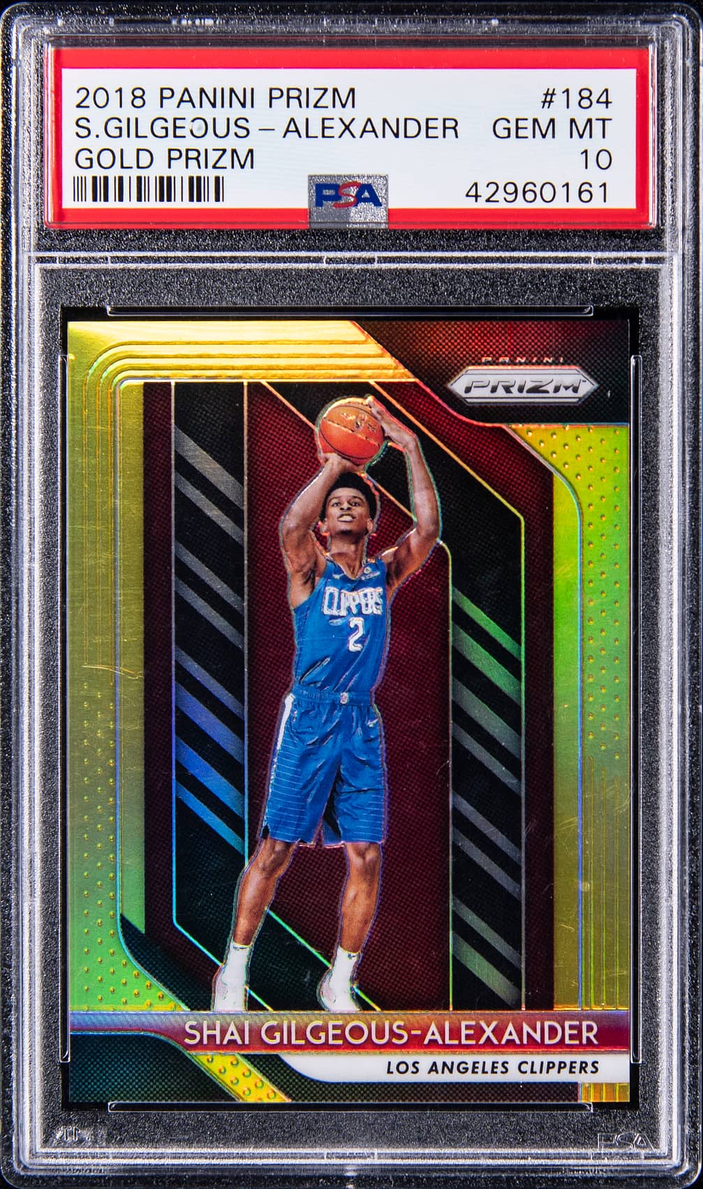 Shai Gilgeous-Alexander 2018-19 Panini Prizm Shai Gilgeous-Alexander Gold Prizm /10 Rookie #184 basketball card