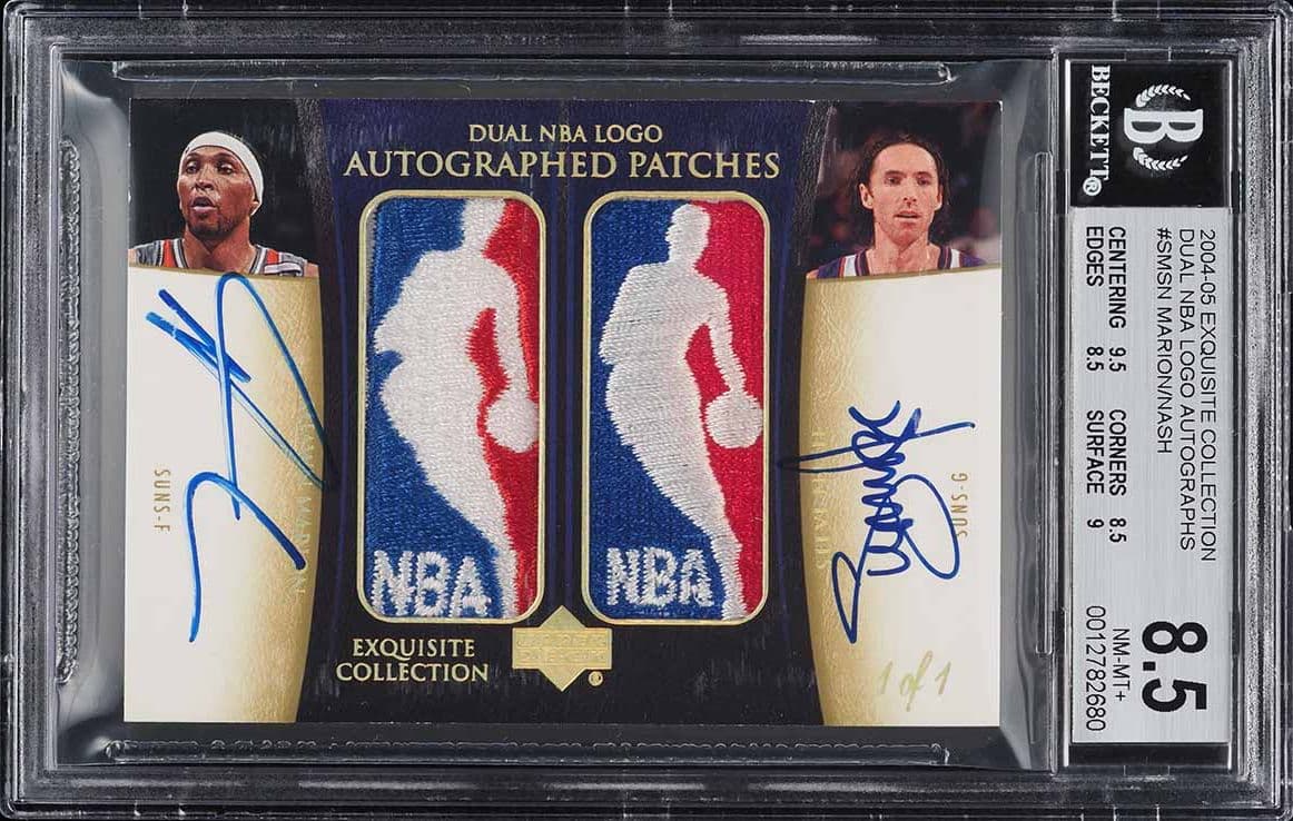 Shawn Marion 2004 Exquisite Collection Shawn Marion Steve Nash LOGOMAN PATCH AUTO 1/1 BGS 8.5 basketball card