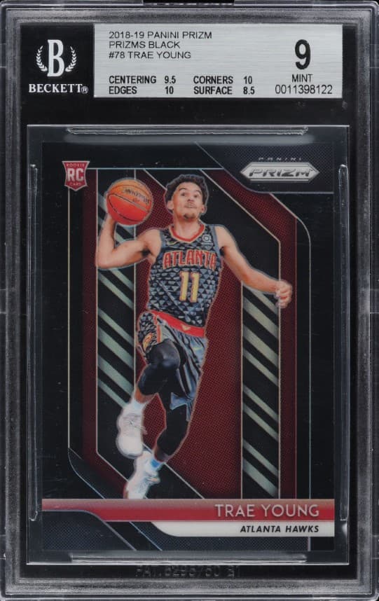 Trae Young 2018 Panini Prizm Black Prizms Trae Young ROOKIE RC 1/1 #78 BGS 9 MINT true-scarcity centerpiece representative basketball card