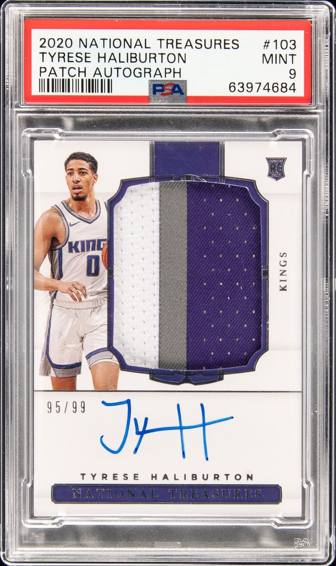 Tyrese Haliburton Tyrese Haliburton National Treasures Rookie Patch Autograph /99 basketball card