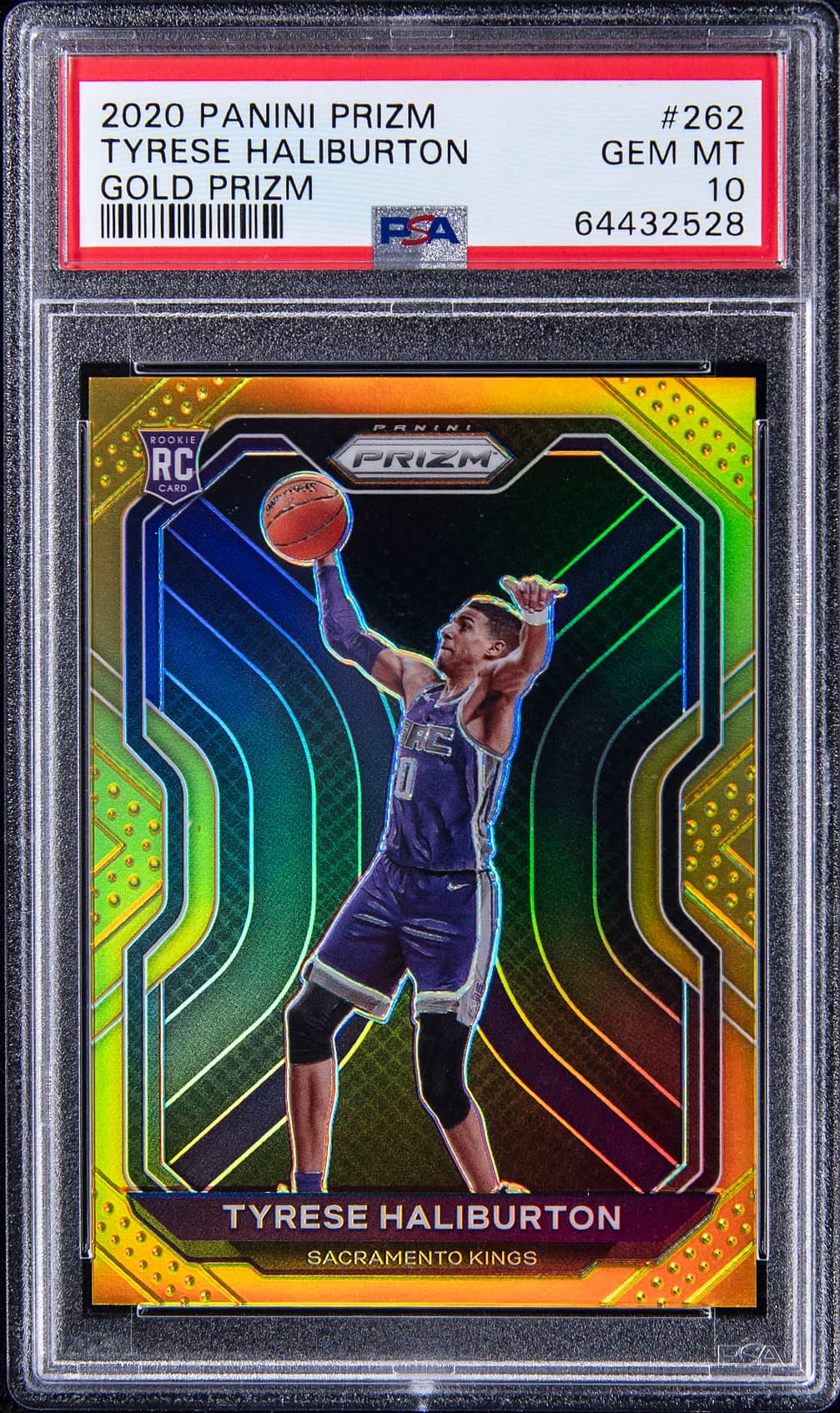 Tyrese Haliburton 2020-21 Panini Prizm Tyrese Haliburton Gold Prizm /10 Rookie basketball card