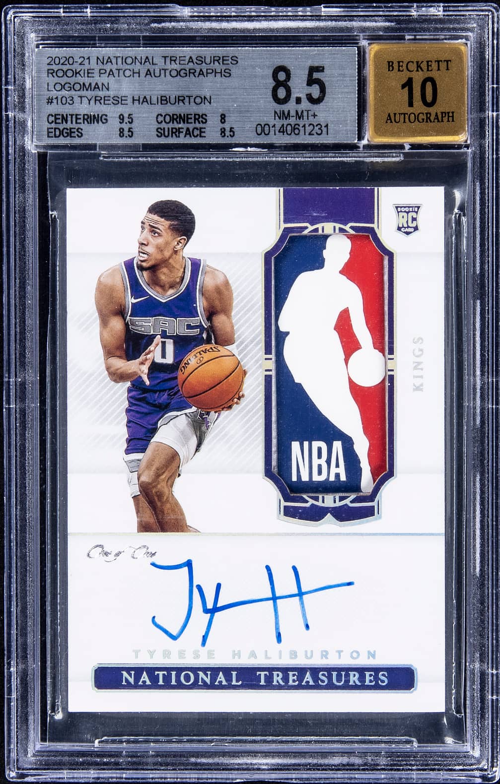 Tyrese Haliburton Tyrese Haliburton National Treasures Rookie Logoman Autograph 1/1 basketball card