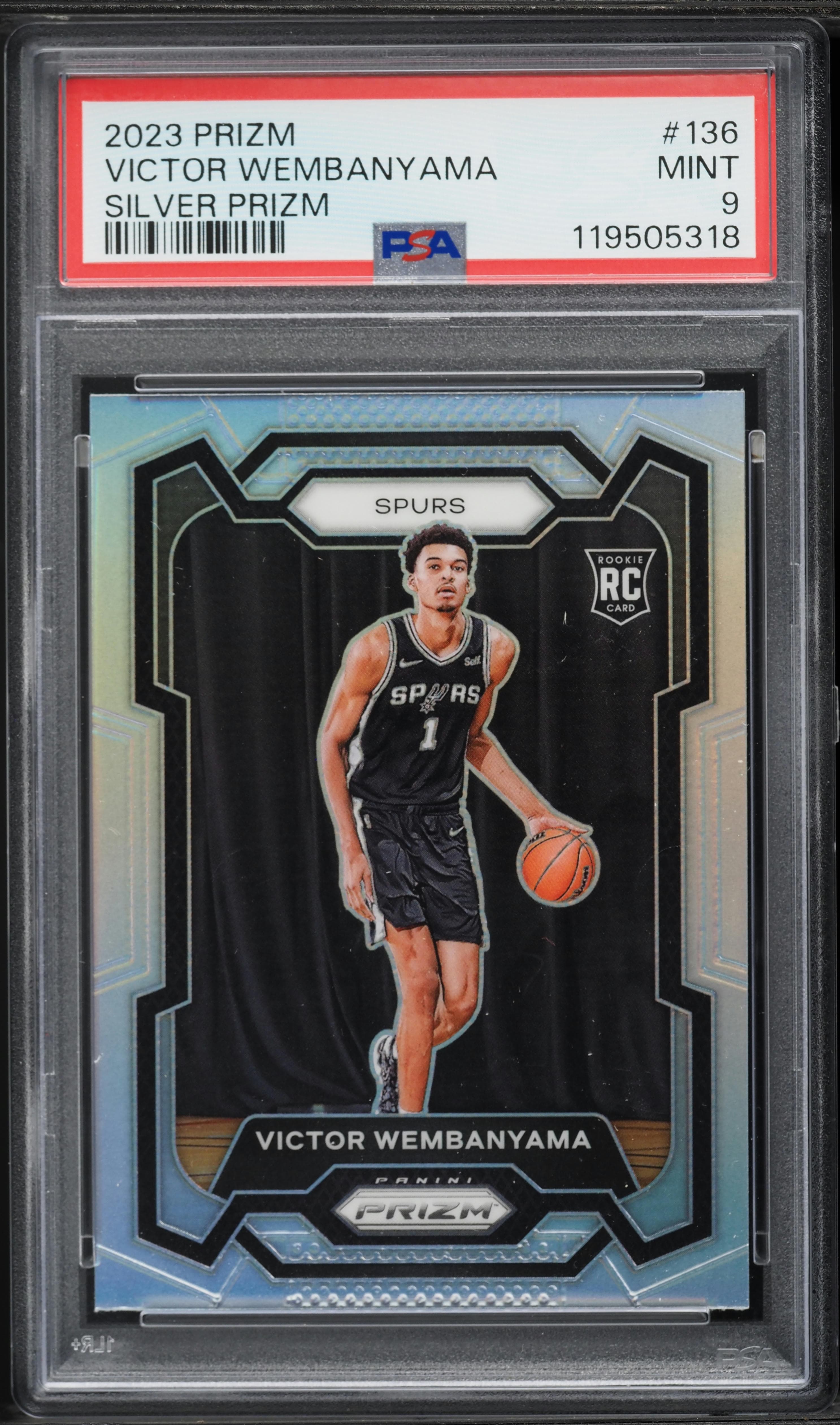 Victor Wembanyama 2023-24 Panini Prizm Victor Wembanyama Silver Prizm Rookie #136 PSA 9 basketball card