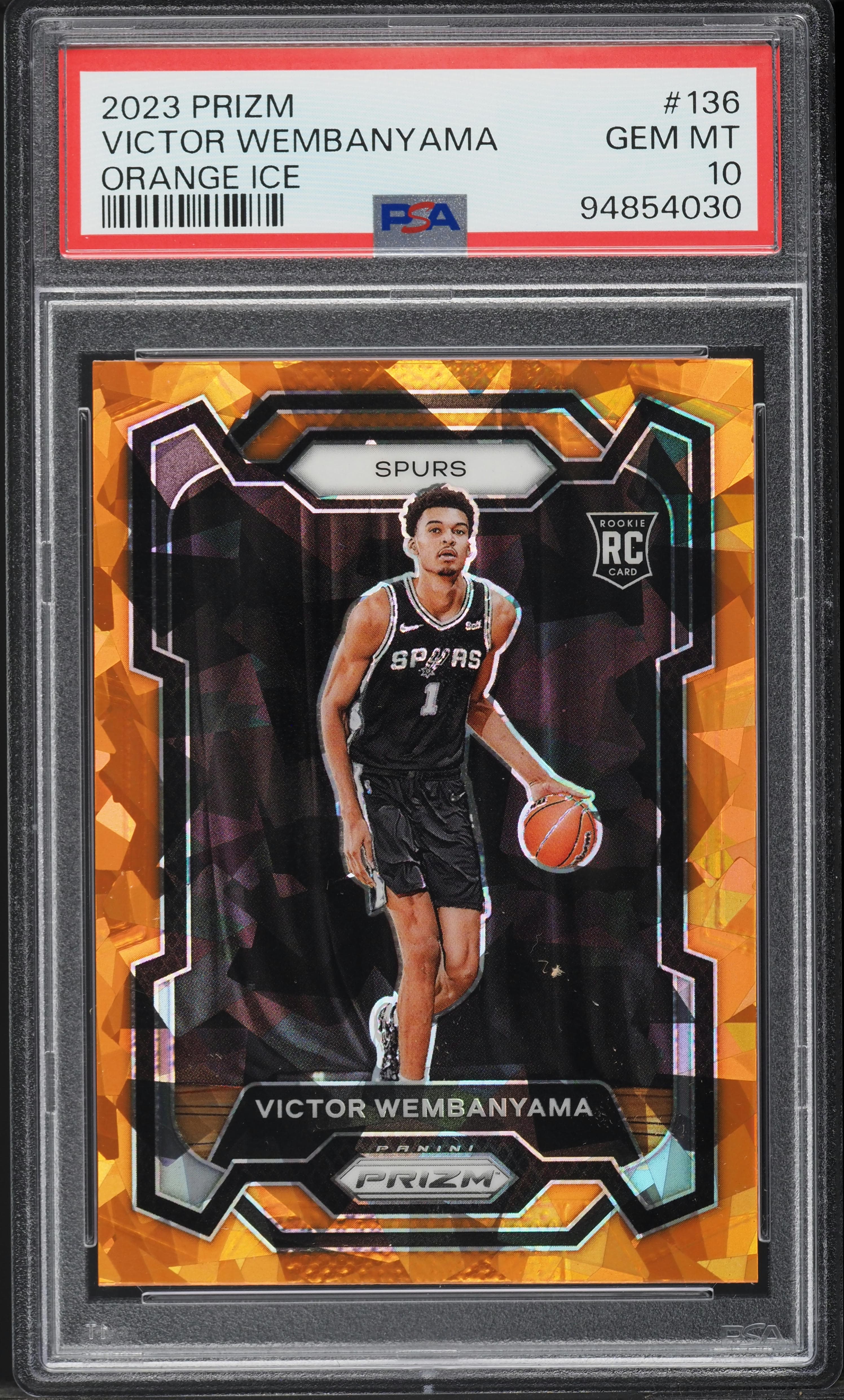Victor Wembanyama 2023-24 Panini Prizm Victor Wembanyama Orange Ice Prizm Rookie #136 PSA 10 basketball card