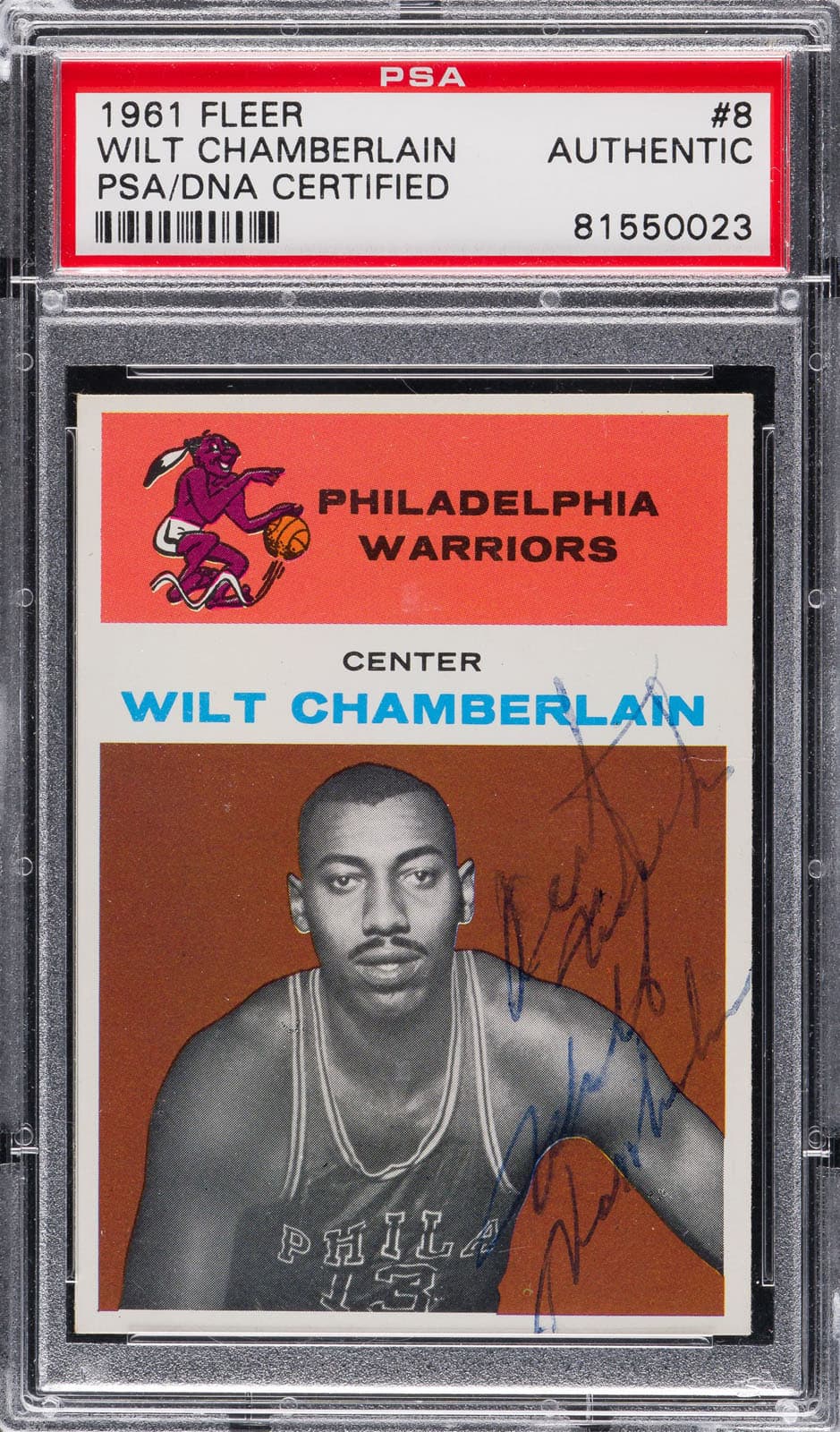 Signed 1961-62 Fleer Wilt Chamberlain Rookie #8 basketball card