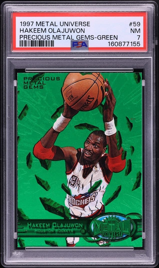 Hakeem Olajuwon 1997-98 Metal Universe Precious Metal Gems Green #59 /10 PSA 7