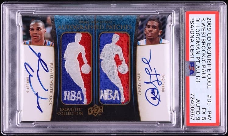 Chris Paul / Russell Westbrook 2009-10 Upper Deck Exquisite Dual NBA Logoman Patch Autograph #DL-PW 1/1 PSA 5 / Auto 9