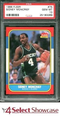 Sidney Moncrief 1986 FLEER #75 SIDNEY MONCRIEF BUCKS HOF PSA 10 SET BREAK card sale
