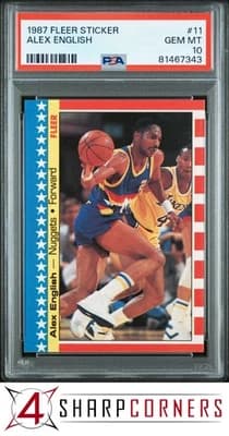 Alex English 1987 FLEER STICKER #11 ALEX ENGLISH NUGGETS HOF POP 5 PSA 10 SET BREAK card sale