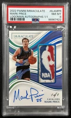 Mark Price 1/1 MARK PRICE PSA 8 2022 PANINI IMMACULATE NBA LOGOMAN GAME-WORN PATCH AUTO 1/1 card sale