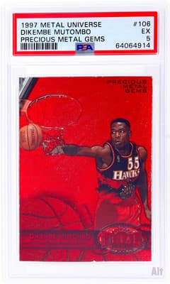 Dikembe Mutombo 1997 METAL UNIVERSE PRECIOUS METAL GEMS PMG RED DIKEMBE MUTOMBO #106 PSA 5 /100 card sale