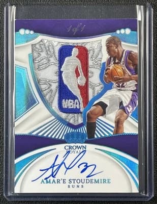 Amar'e Stoudemire AMAR'E STOUDEMIRE 2022 CROWN ROYALE SILHOUETTES CHRISTMAS LOGOMAN PATCH AUTO 1/1 card sale