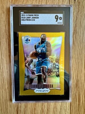 Representative image of a 2012-13 Panini Prizm Larry Johnson Gold Prizm numbered to 10