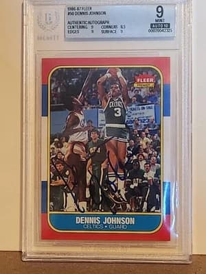 Dennis Johnson 1986 Fleer Dennis Johnson #50 AUTOGRAPH BECKETT AUTHENTICATED 9 Mint AUTO 10 card sale