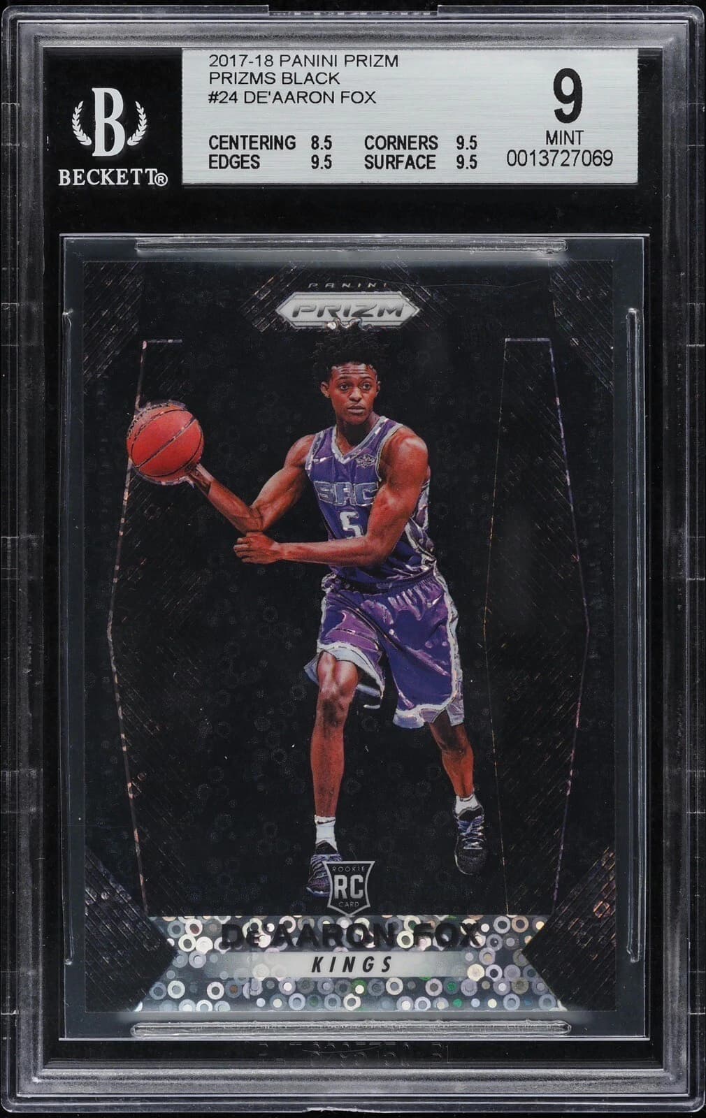 De'Aaron Fox 2017 Panini Prizm De’Aaron Fox Rookie Black Refractor 1/1 BGS 9 W/ 3 9.5s Kings card sale