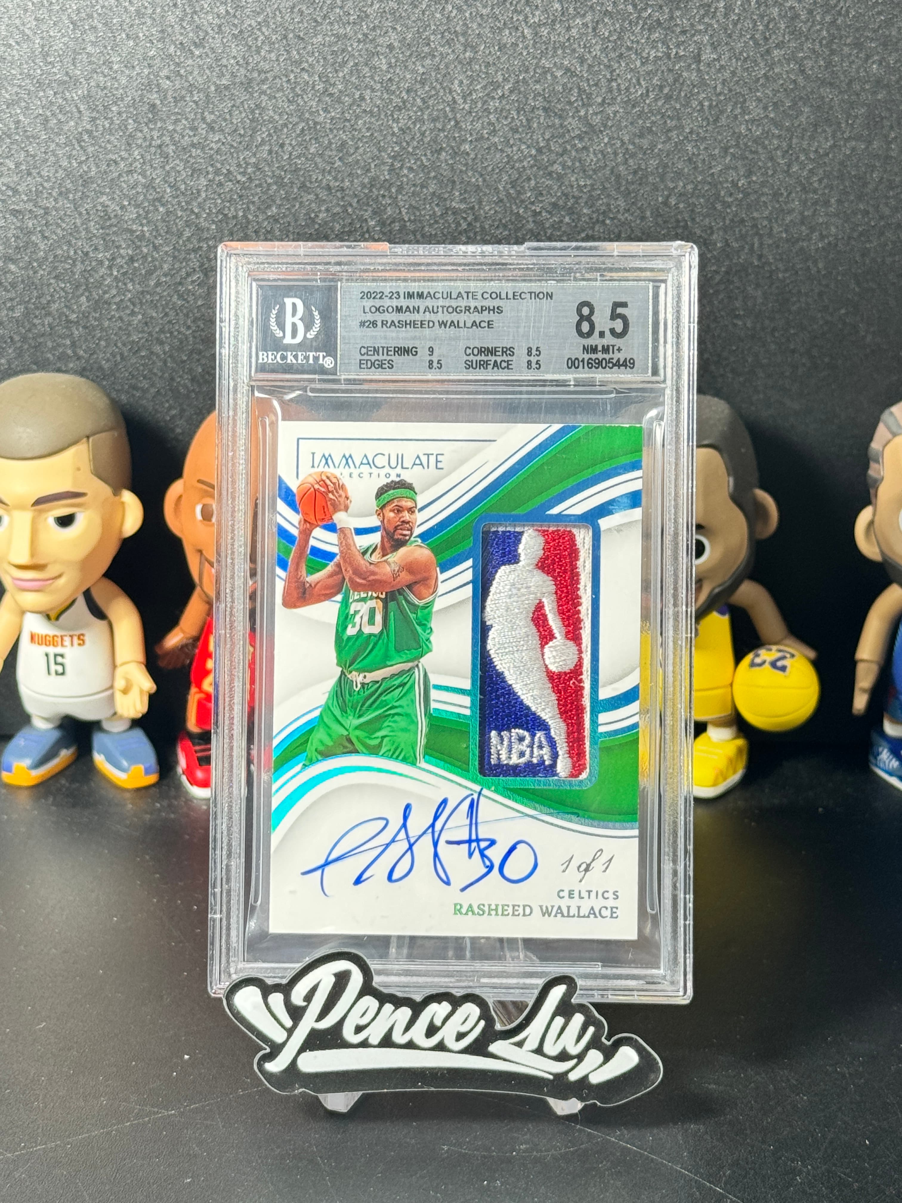 Rasheed Wallace 【喷子拍卖】2022-23 panini immaculate Rasheed Wallace 凯尔特人 怒吼天尊 拉希德 华莱士 logoman 签字 一编 1of1 湖水蓝闪 卡签 最有价刺绣版GU 系列大hit BGS8.5 ZDK card sale