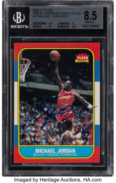 2006 Fleer Michael Jordan buyback of 1986 Fleer rookie, BGS 8.5, numbered 11/23