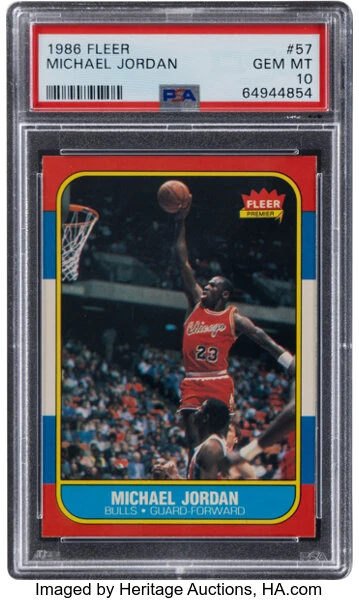 1986 Fleer Michael Jordan PSA 10, Heritage August copy, certification 64944854