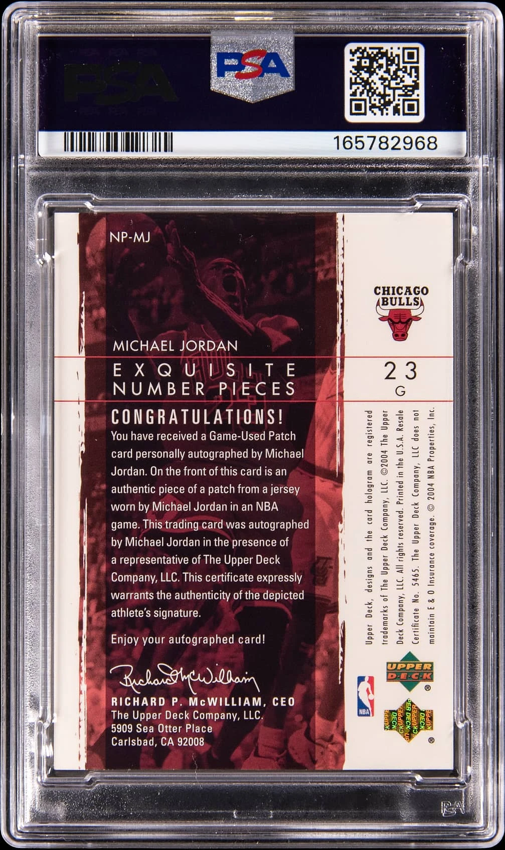 Reverse of the Goldin Michael Jordan Number Pieces Autograph, PSA certification 165782968