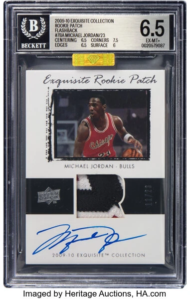 2009 Exquisite Michael Jordan Rookie Patch Flashback autograph 11/23 BGS 6.5