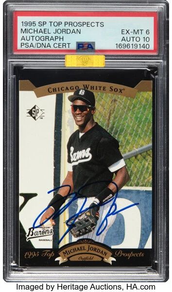 1995 SP Top Prospects Michael Jordan autograph in White Sox uniform, PSA 6 Auto 10