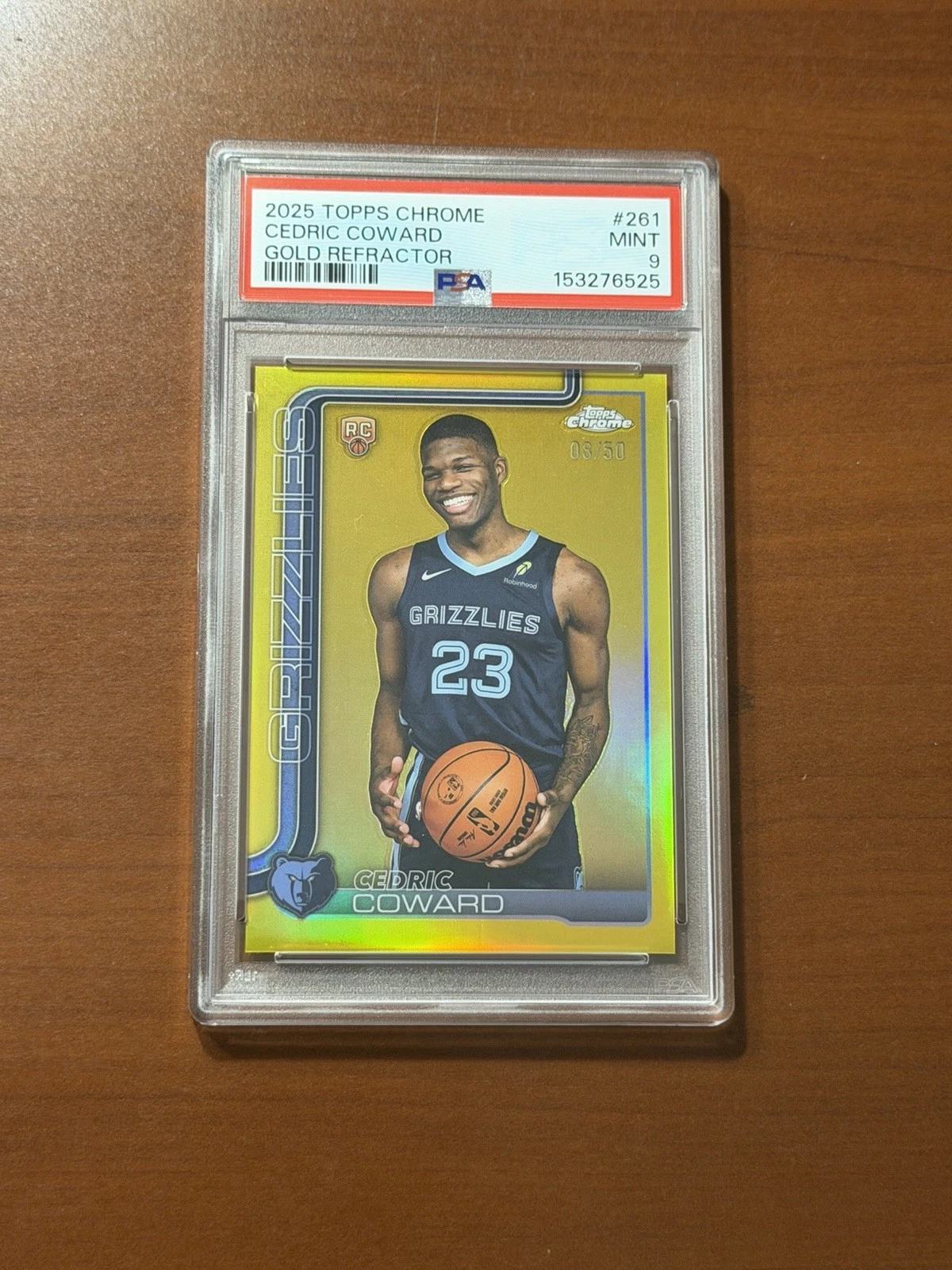 Cedric Coward 2025-26 Topps Chrome True Gold Refractor Rookie #261 /50 basketball card