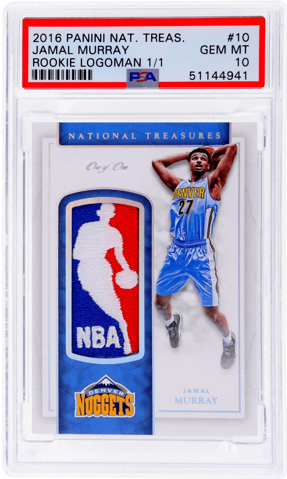 Jamal Murray 2016 National Treasures Jamal Murray Rookie Logoman #10 1/1 PSA 10 Rookie RC true-scarcity centerpiece representative basketball card