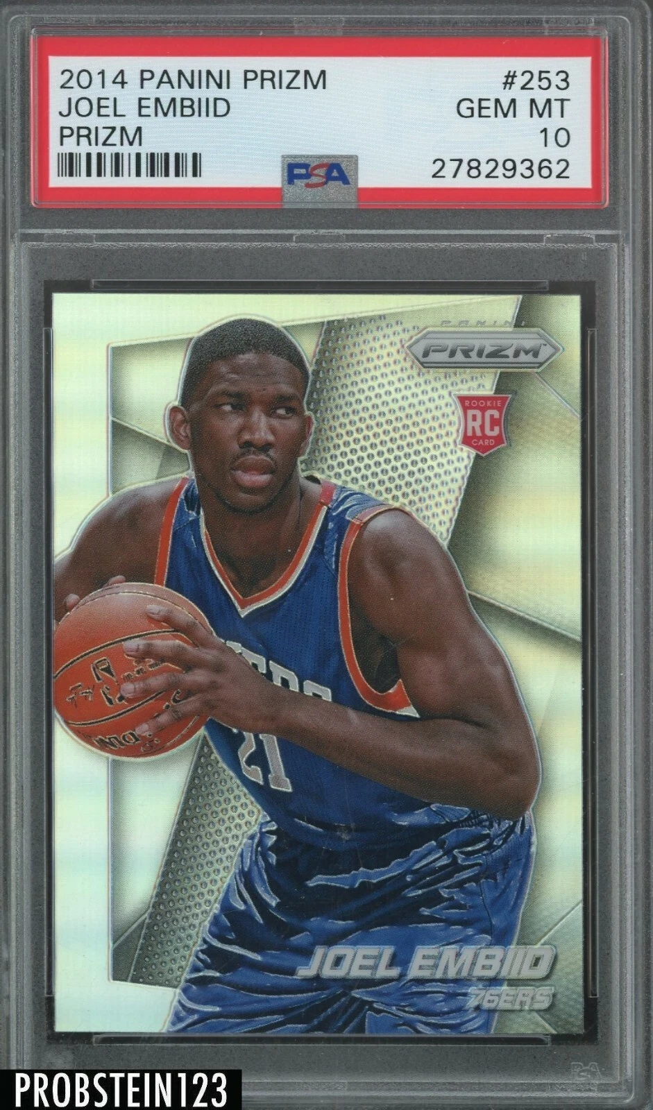 Joel Embiid 2014-15 Panini Prizm Joel Embiid Silver Prizm Rookie #253 basketball card