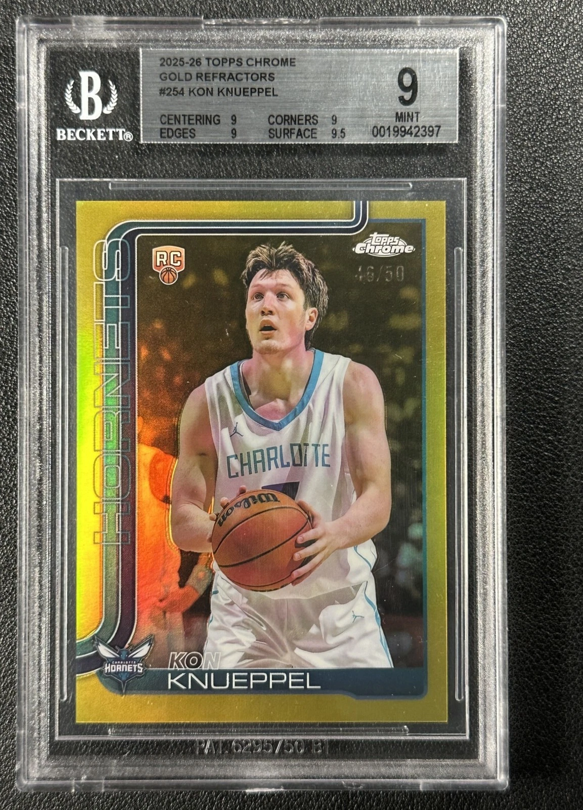 2025-26 Topps Chrome Gold Refractor Kon Knueppel Rookie #254 /50 basketball card