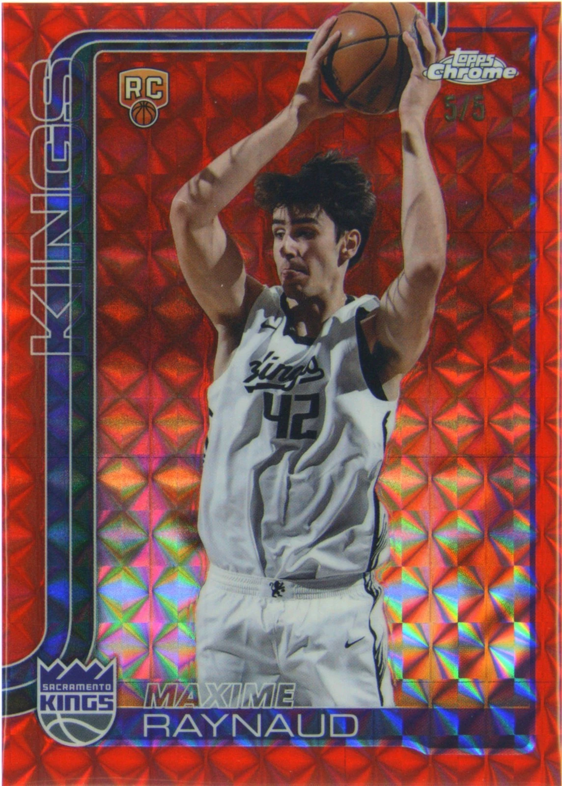 Maxime Raynaud 2025-26 Topps Chrome Red Geometric Refractor Rookie #293 numbered to 5 basketball card
