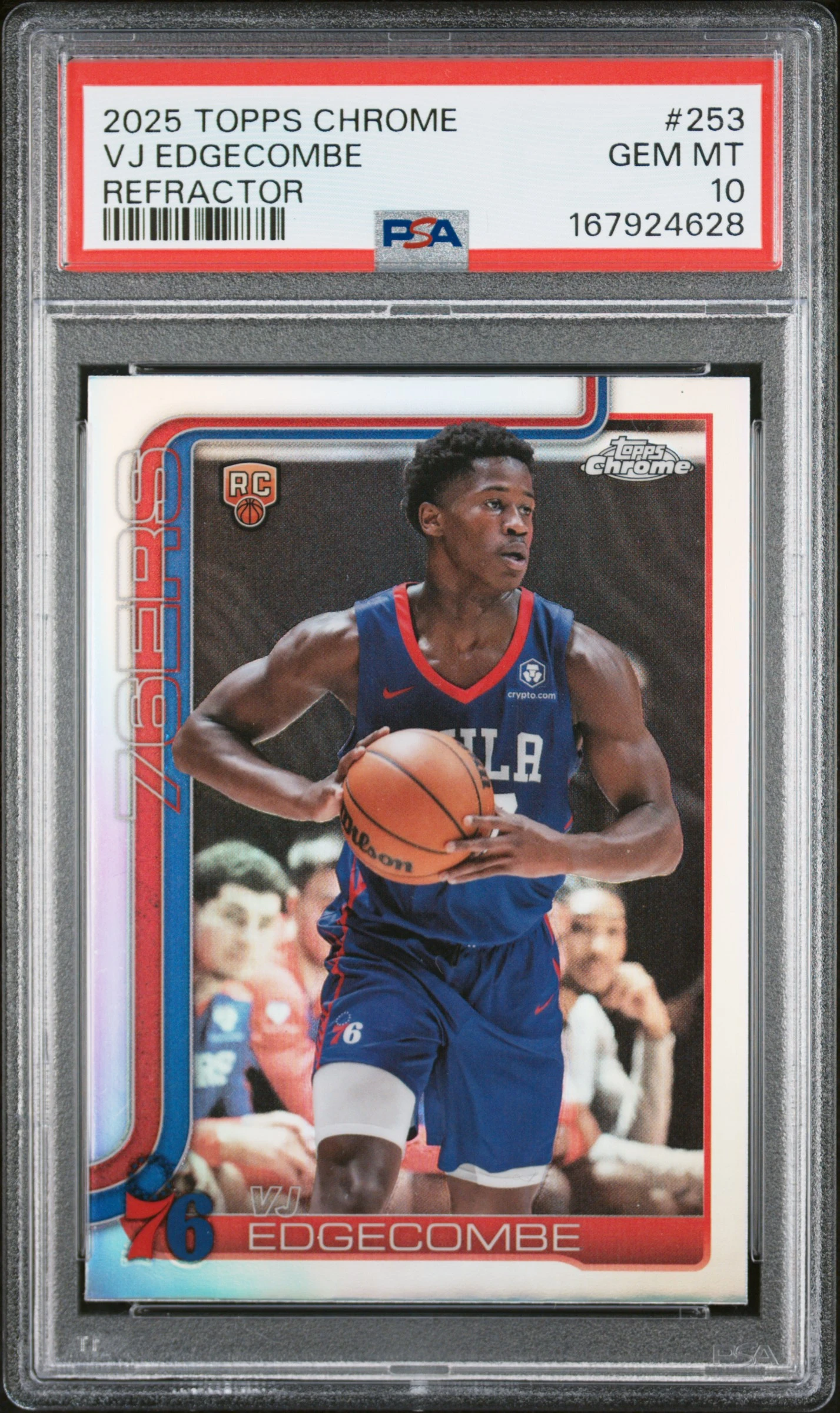 VJ Edgecombe 2025-26 Topps Chrome VJ Edgecombe Refractor Rookie basketball card