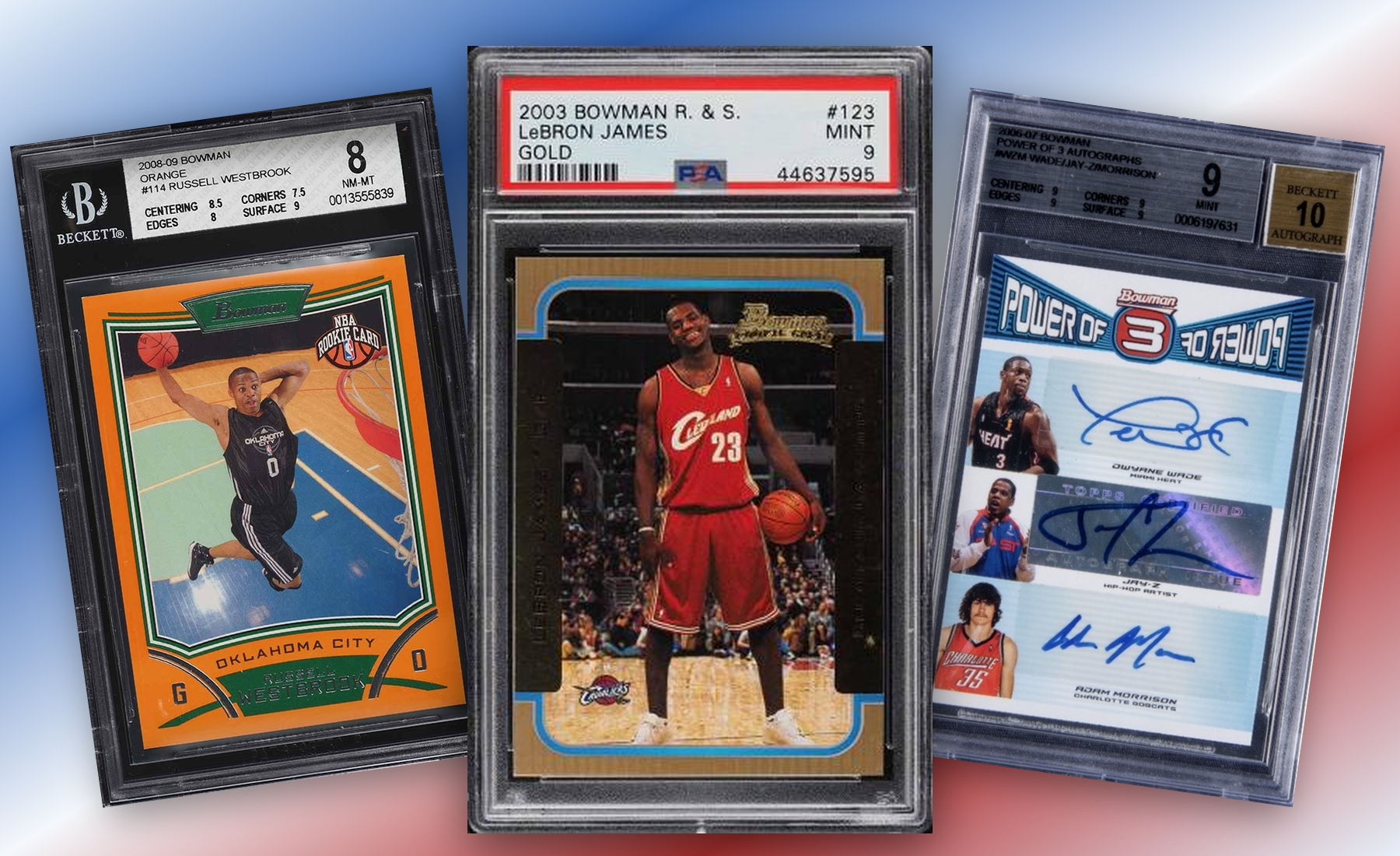 Three-card Bowman Basketball stack