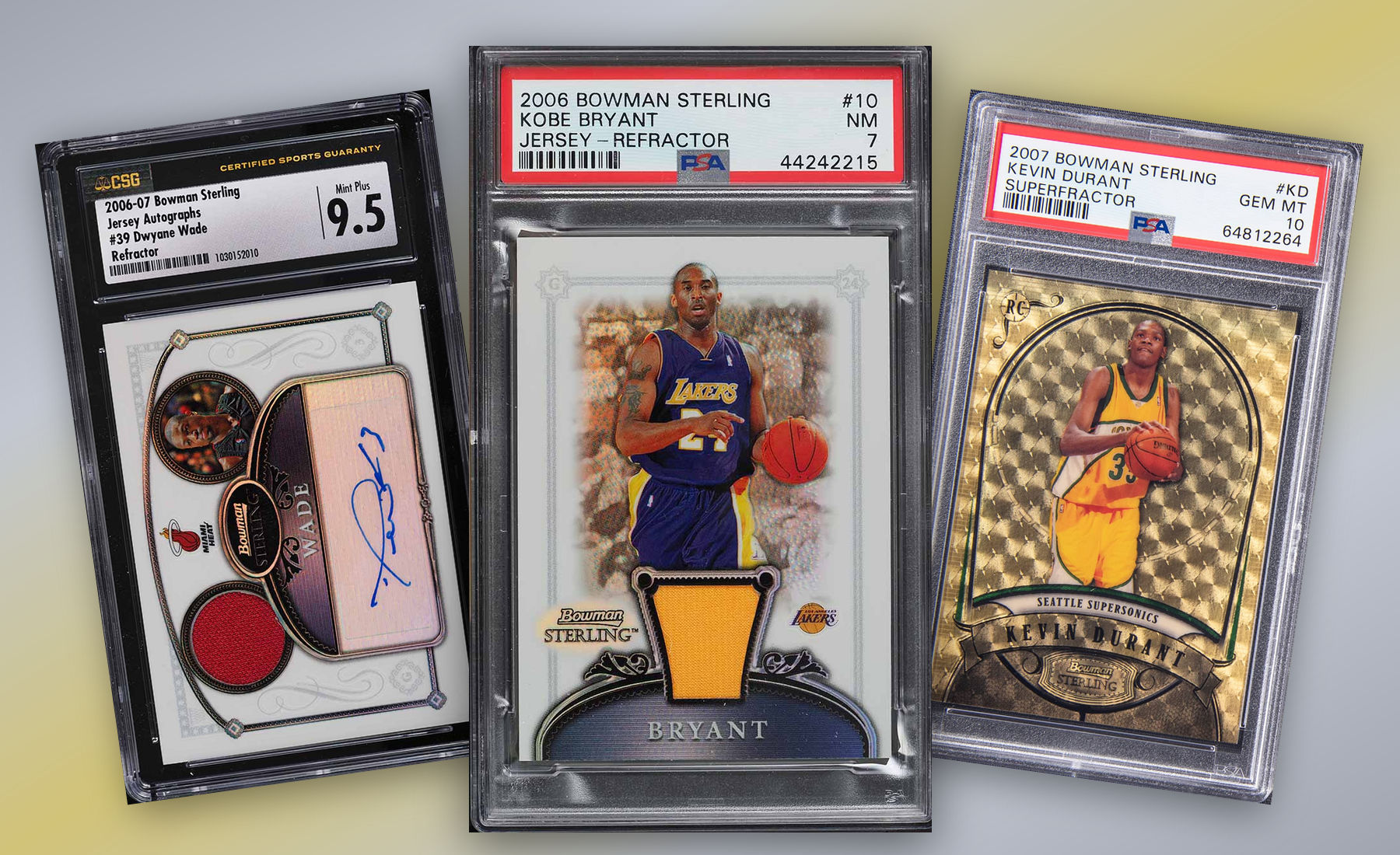Three-card Bowman Sterling basketball stack