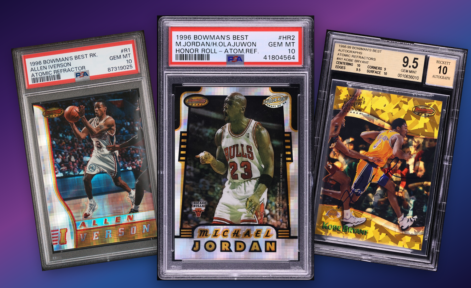 Three-card Bowman's Best basketball stack