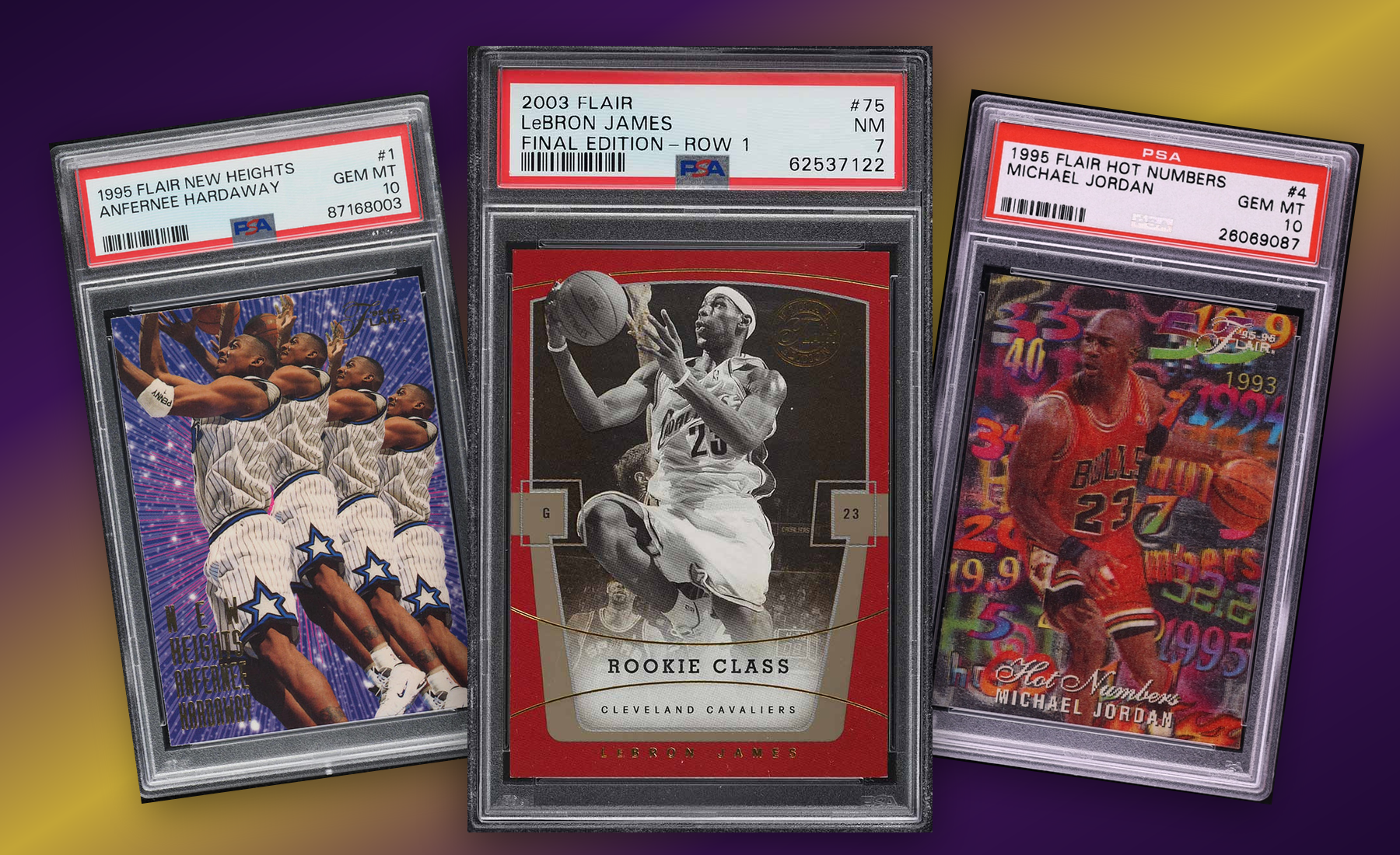 Three-card Fleer Flair stack