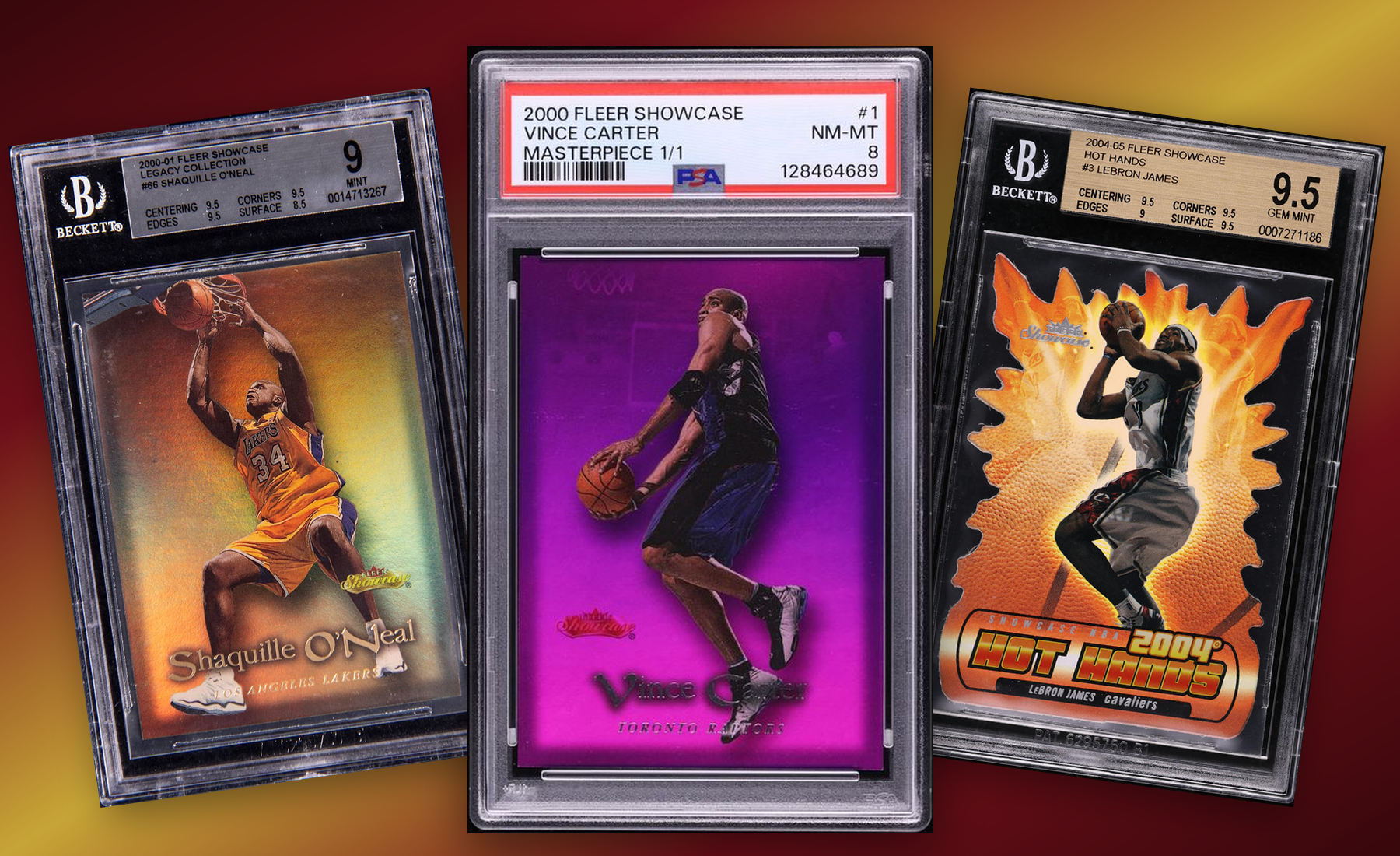 Three-card Fleer Showcase stack