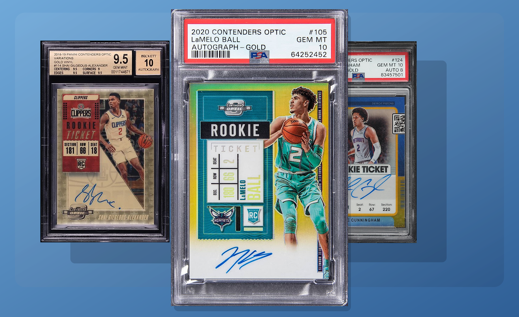 Three-card Panini Contenders Optic stack built from uploaded collector images