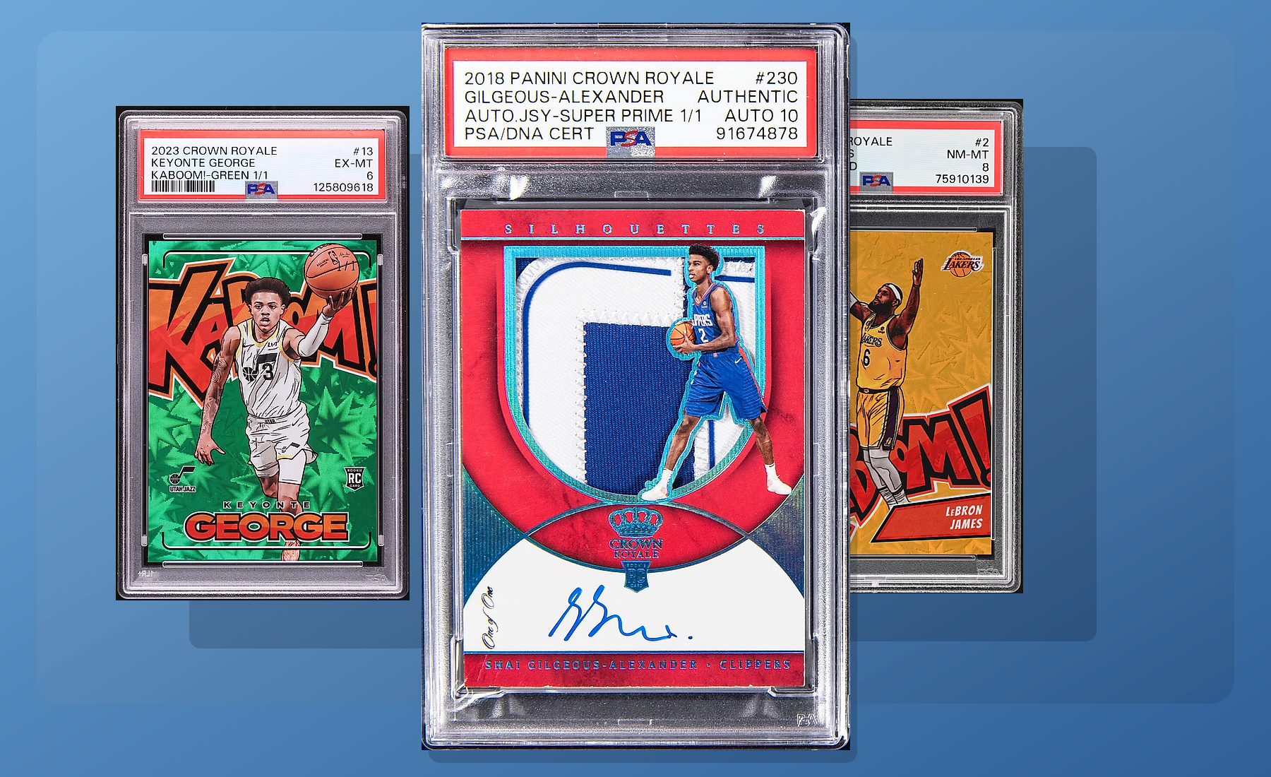 Three-card Panini Crown Royale stack built from uploaded collector images