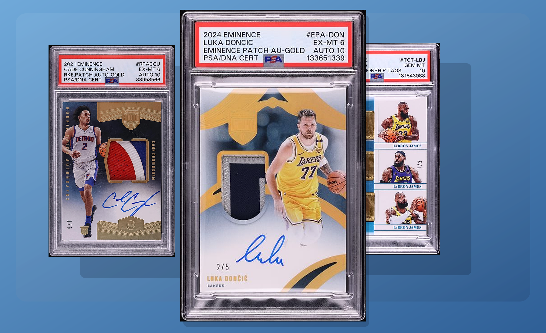 Three-card Panini Eminence stack built from uploaded collector images