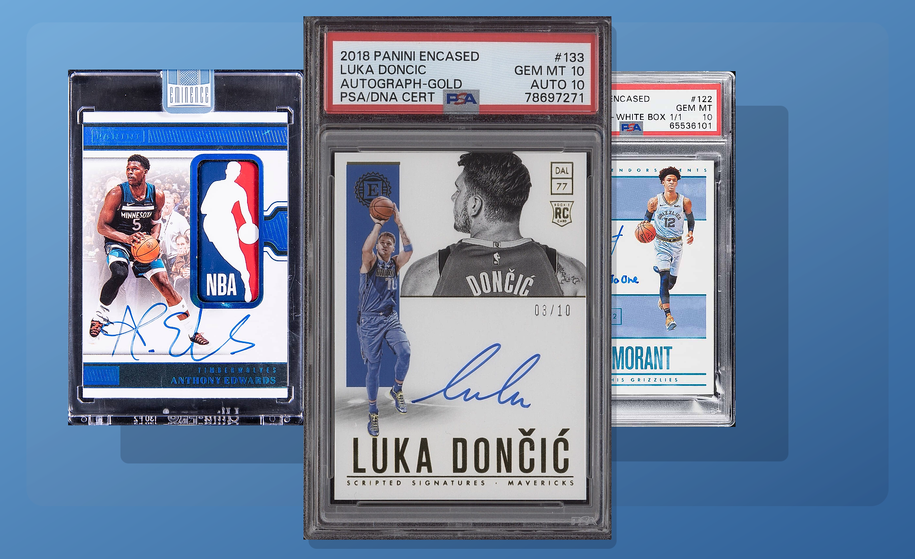 Three-card Panini Encased stack built from uploaded collector images