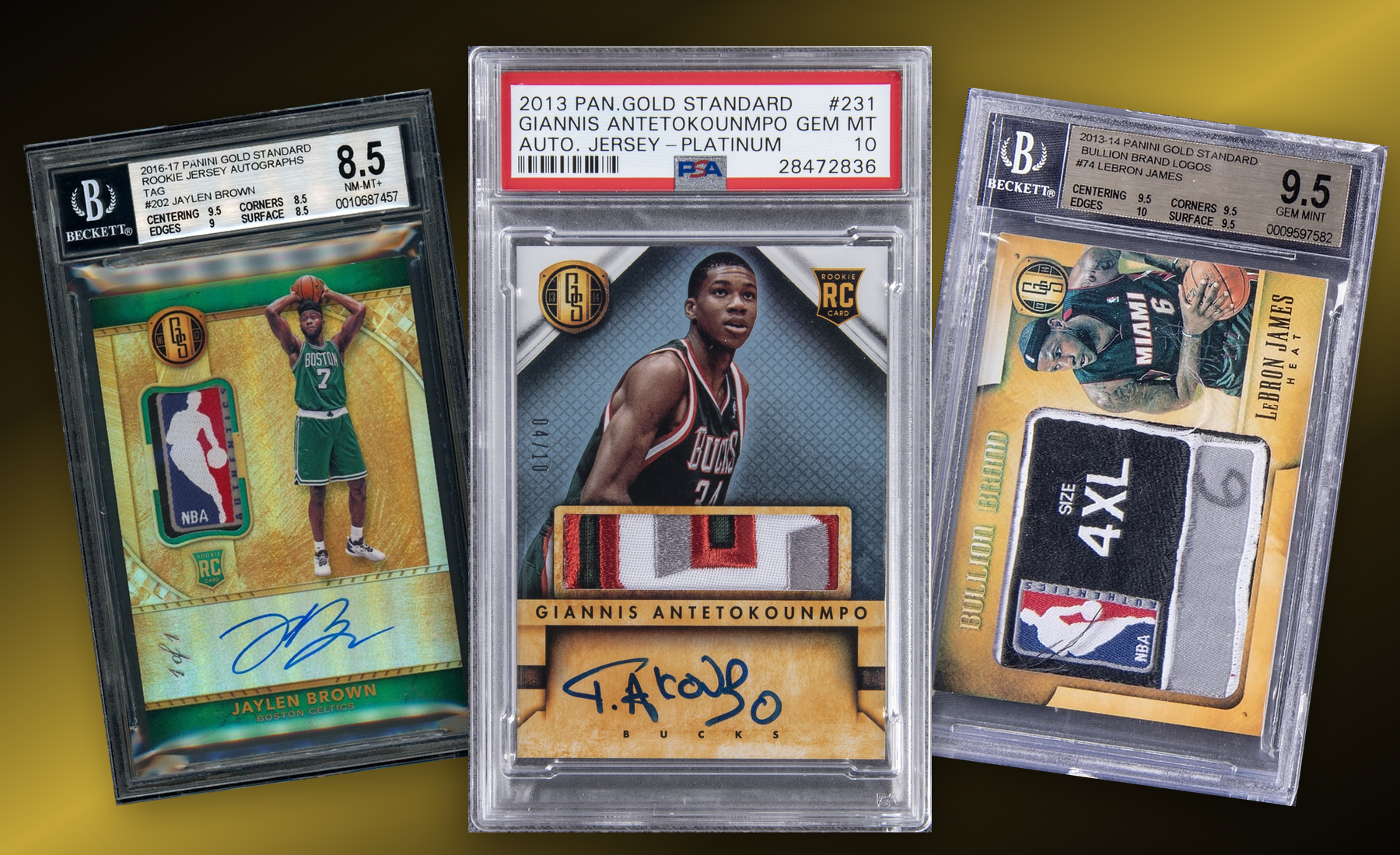 Three-card Panini Gold Standard stack built from uploaded collector images