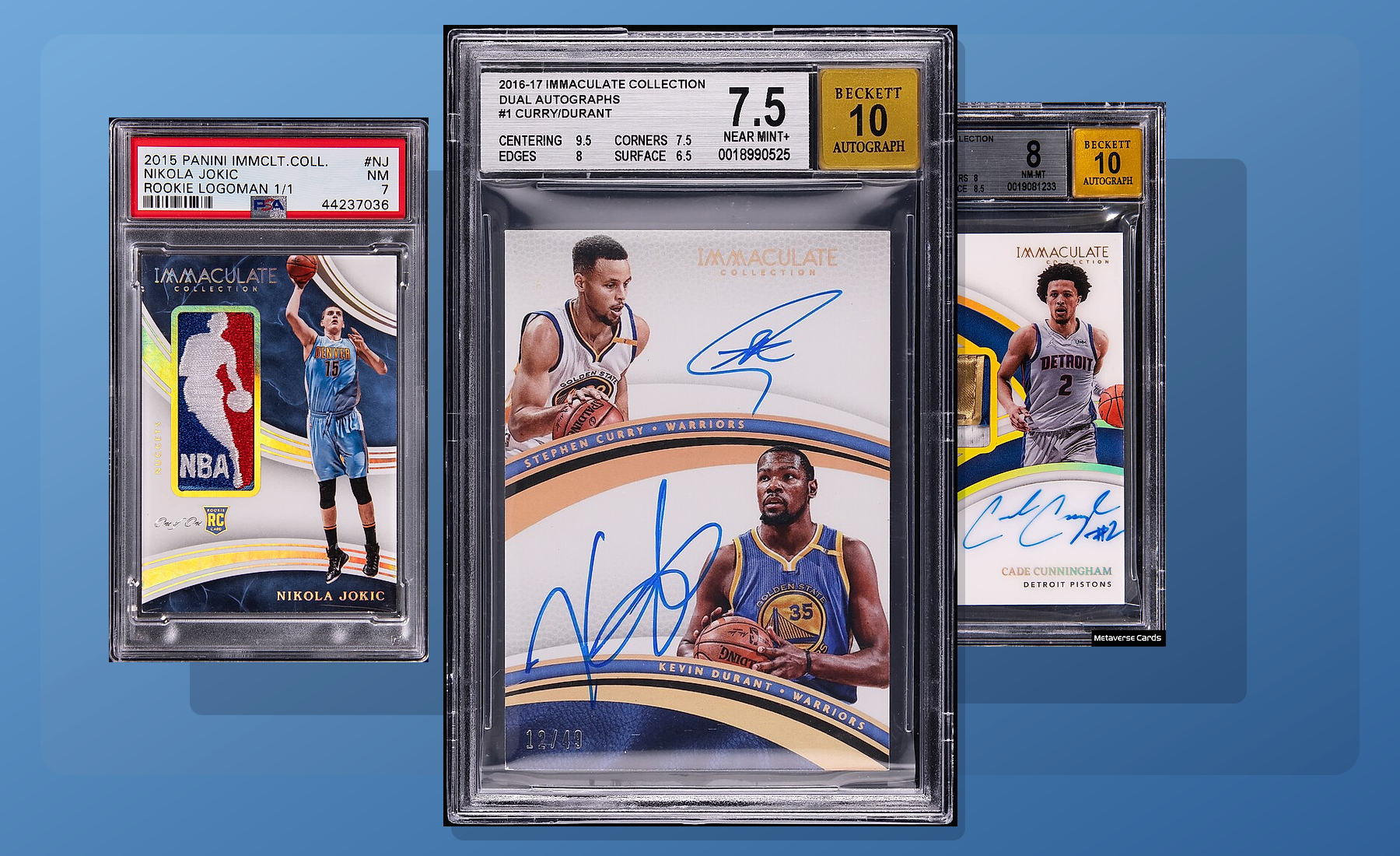 Three-card Panini Immaculate stack built from uploaded collector images