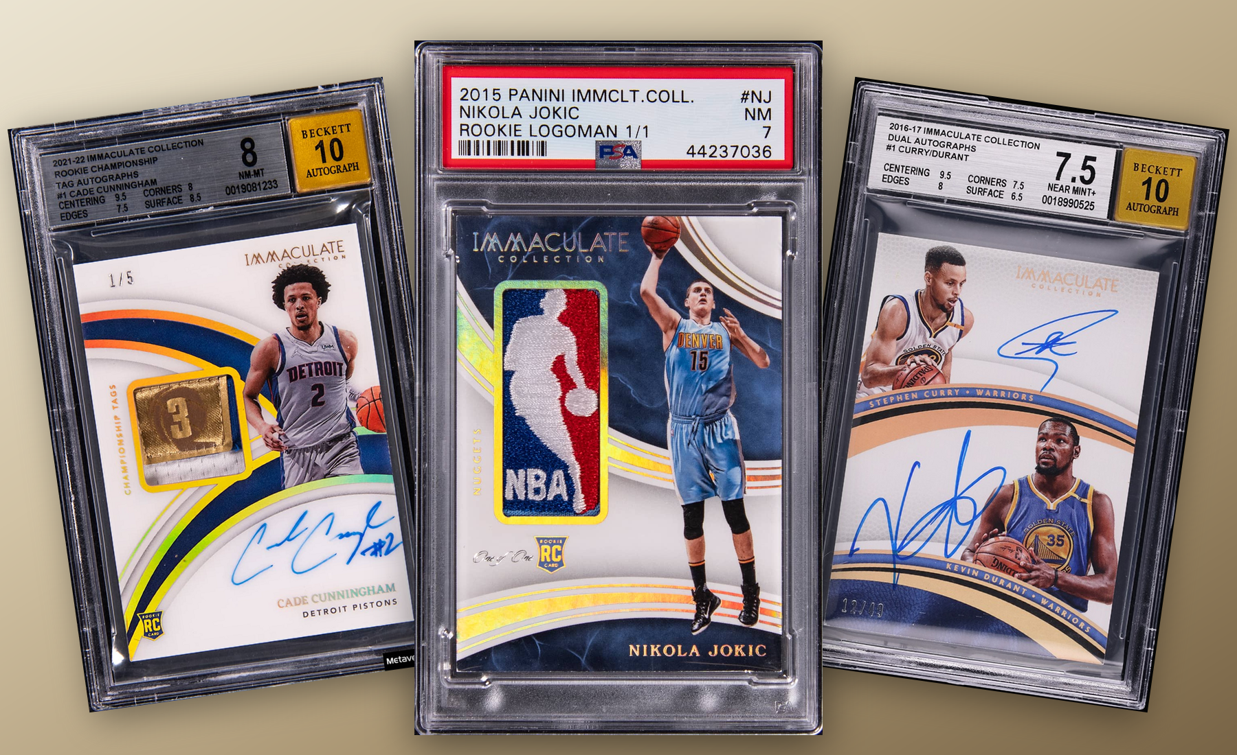 Three-card Panini Immaculate stack built from uploaded collector images