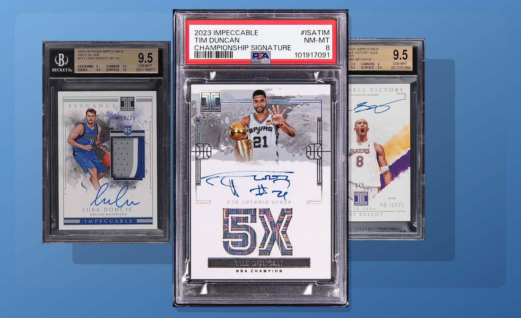 Three-card Panini Impeccable stack built from uploaded collector images