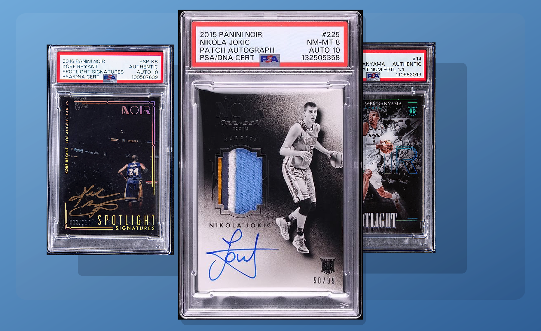 Three-card Panini Noir stack built from uploaded collector images