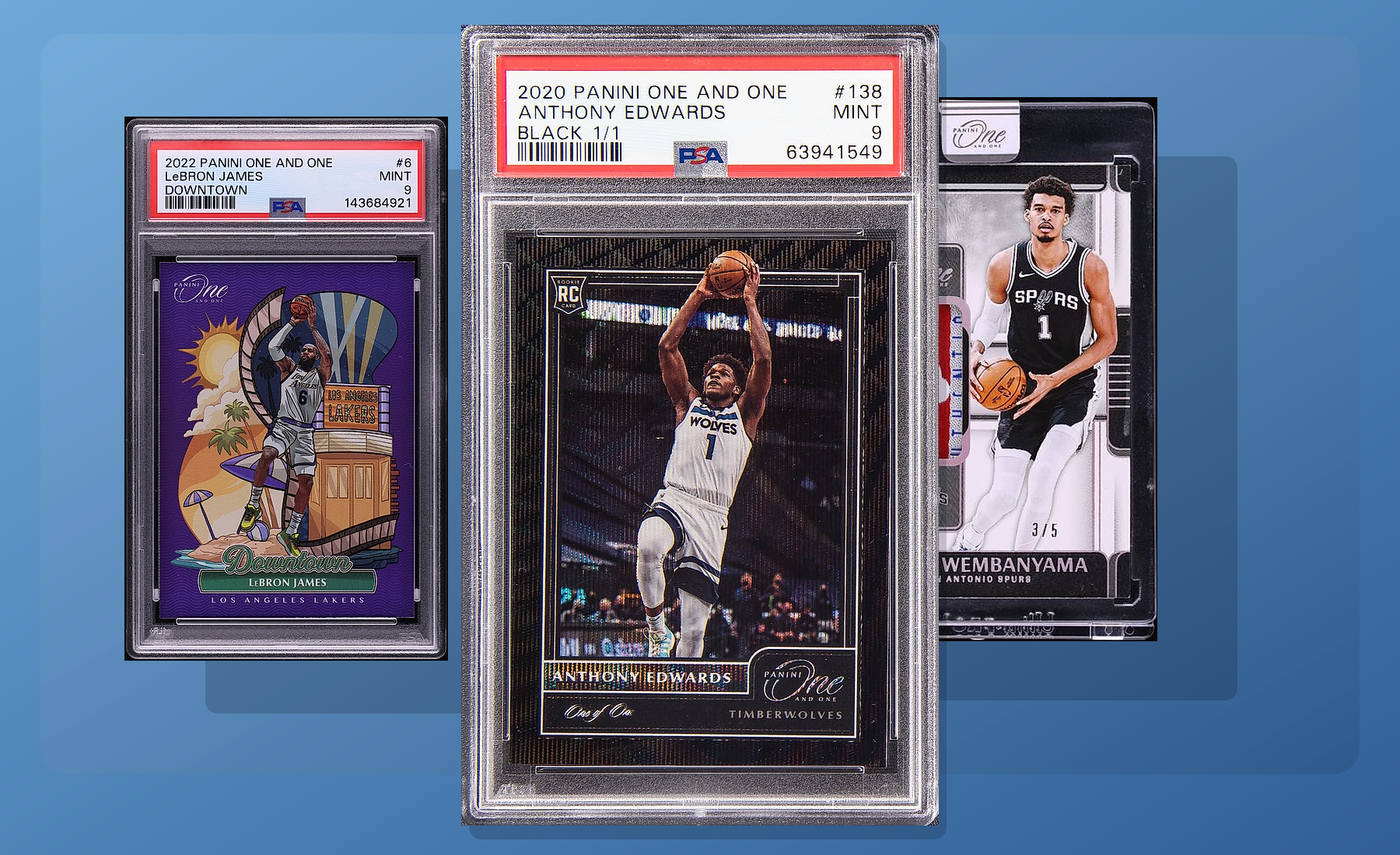 Three-card Panini One and One stack built from uploaded collector images