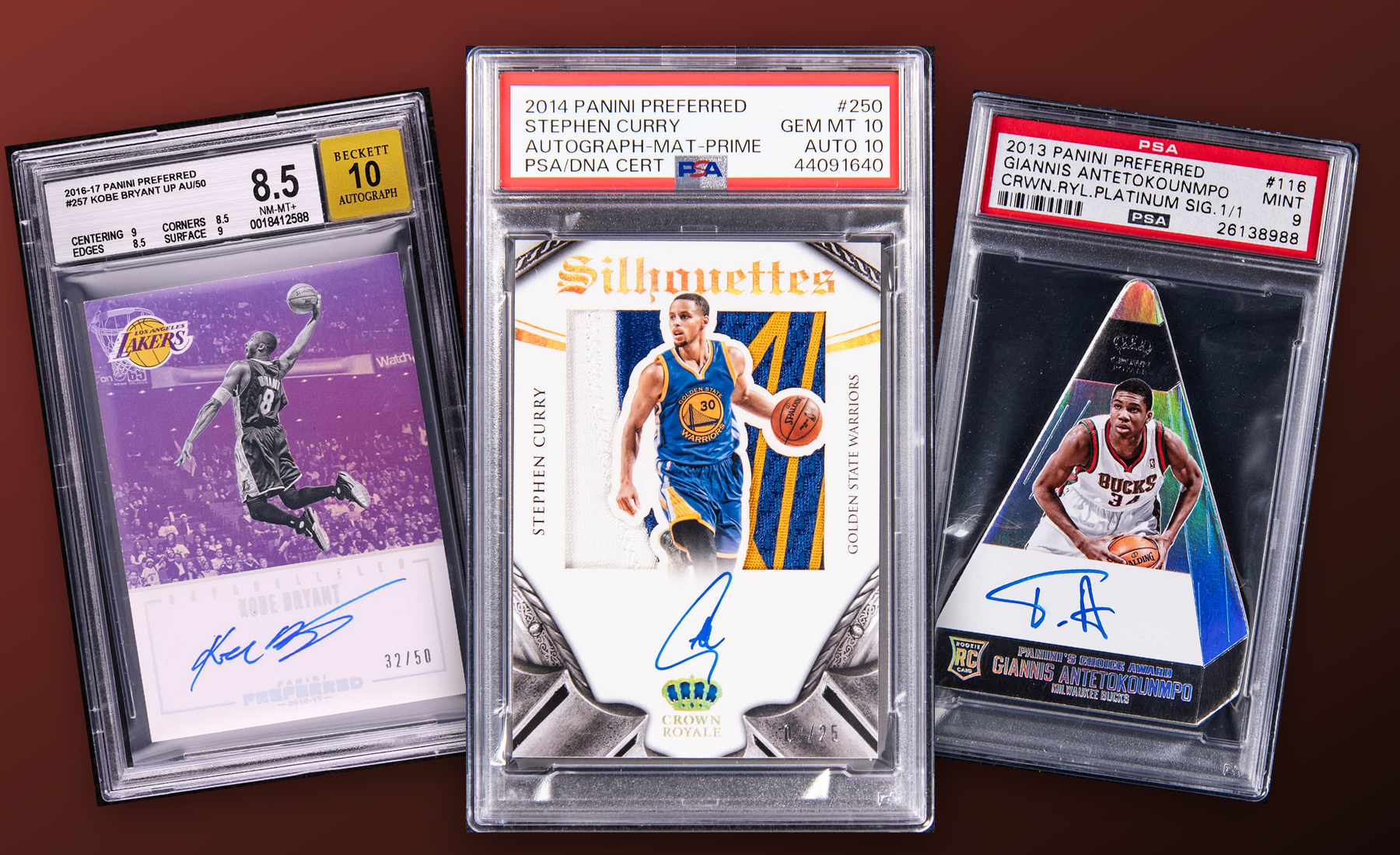 Three-card Panini Preferred stack built from uploaded collector images