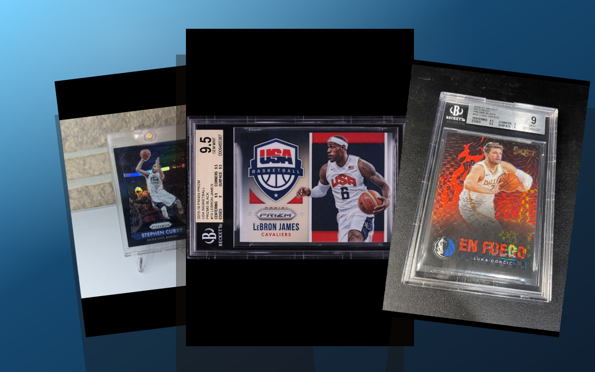 Three-card Panini Prizm Black stack built from uploaded collector images