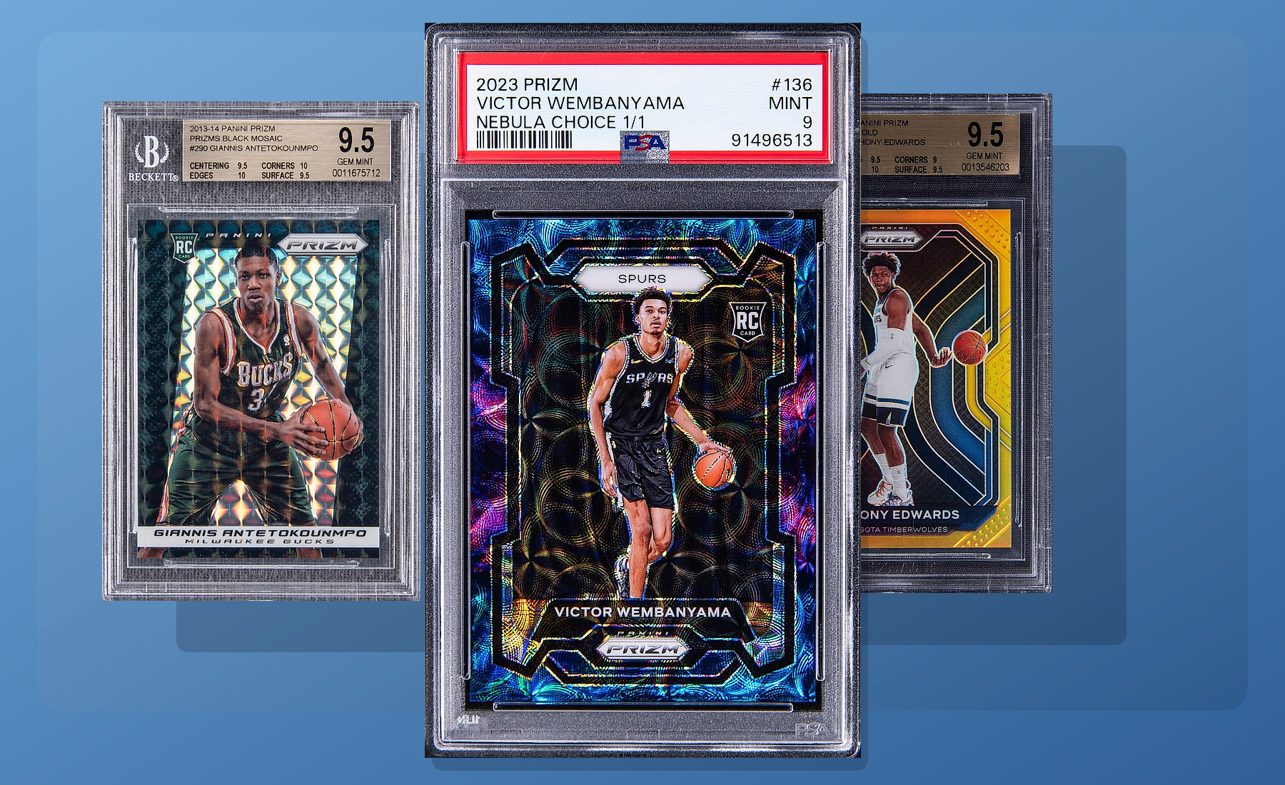 Three-card Panini Prizm stack built from uploaded collector images